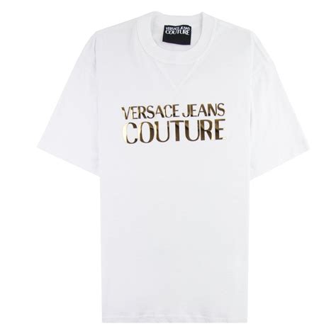 versace jeans crew neck logo t shirt black|Versace Jeans couture white shirt.